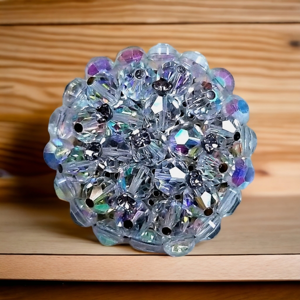 Vintage 1950s Mid Century Aurora Borealis Crystal Cluster Brooch Pin - Picture 2 of 12